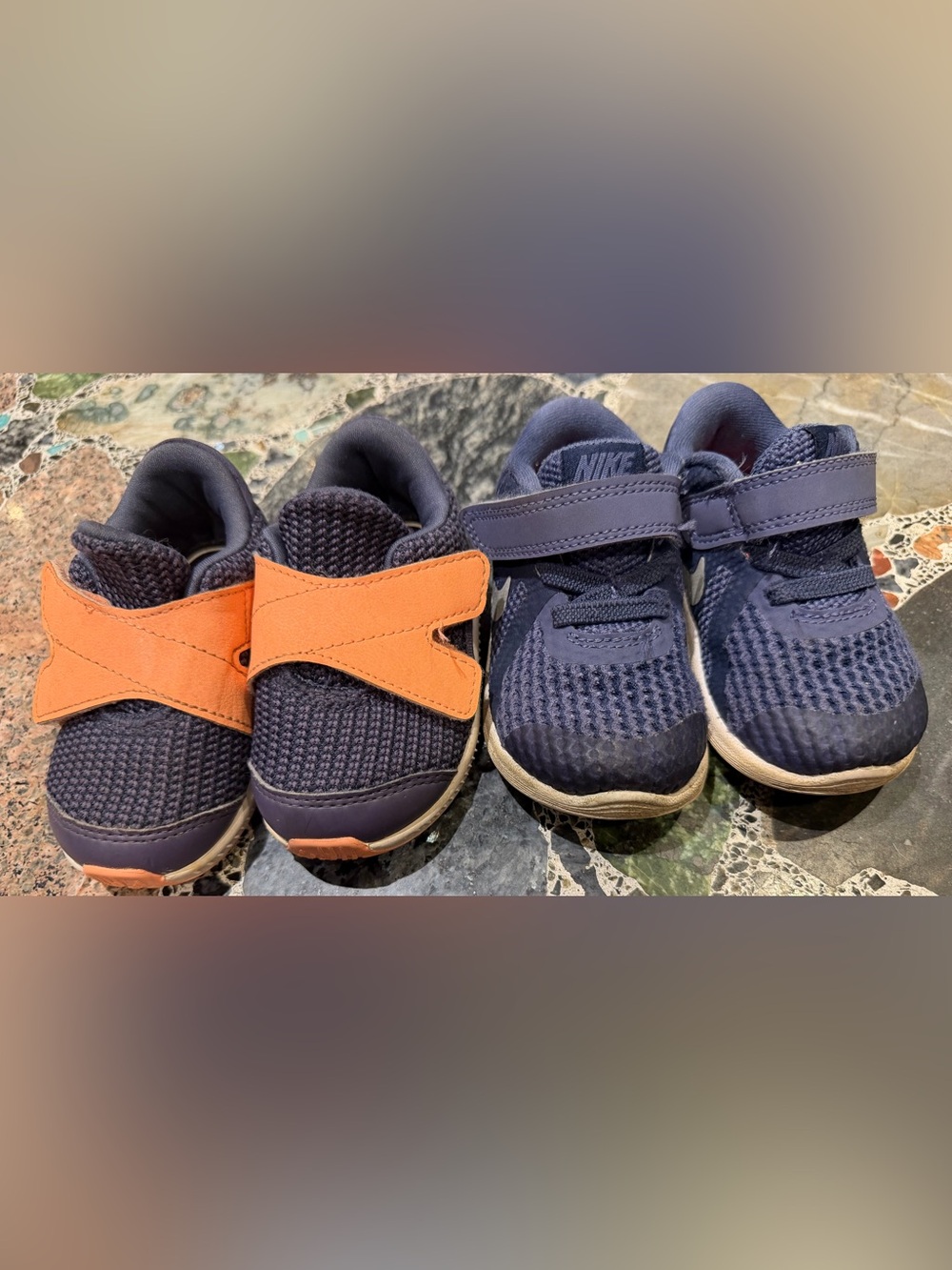 Nike Kids Navy and adidas Orange Velcro Athletic Sneakers